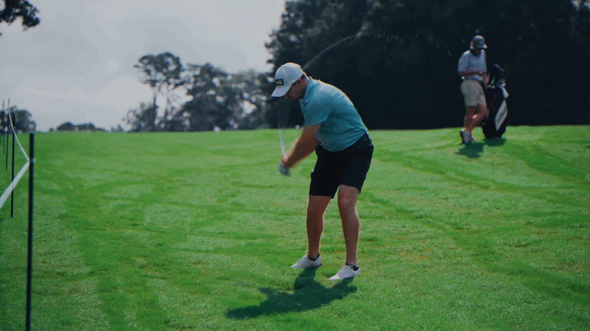 Cinematic color graded golf footage after editing